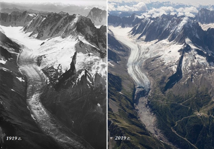 Таяние ледников: сравнение фотографий с разницей в 100 лет Таяние ледников: сравнение фотографий с разницей в 100 лет