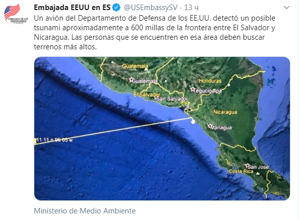 К берегам Центральной Америки приближается цунами