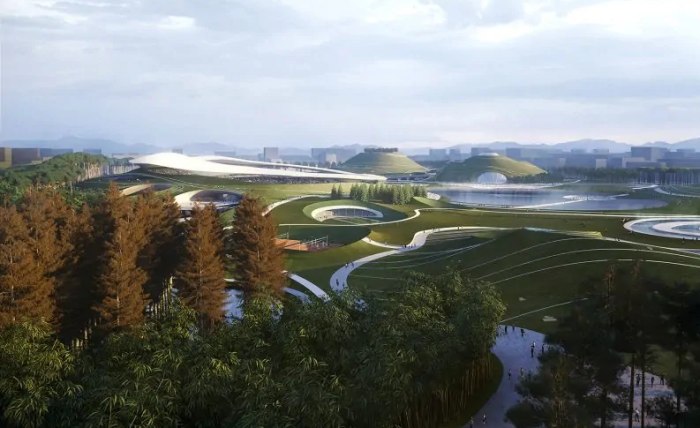 В Китае строится спортивный комплекс-городок, утопающий в зелени