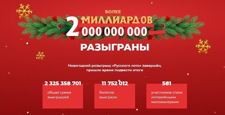 Какие билеты стали выигрышными в «Новогоднем миллиарде» от «Русского лото», проведённого 1 января 2021 года