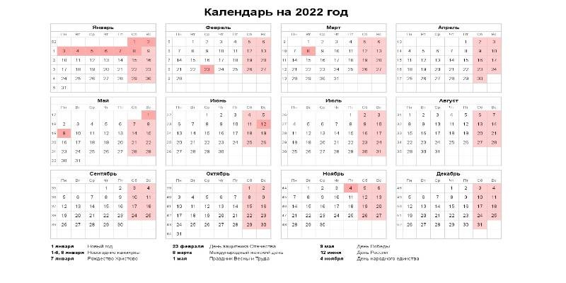 Министерство труда РФ анонсировало календарь выходных и праздничных дней на 2022 год