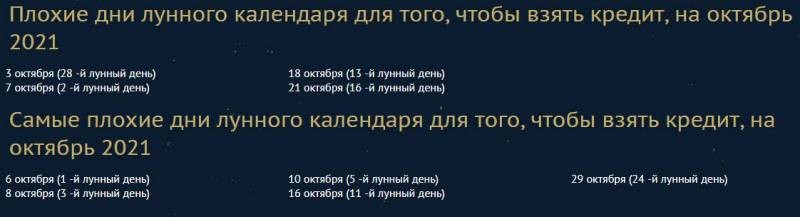 Лунный календарь подскажет, когда лучше брать кредит в октябре 2021 года Лунный календарь подскажет, когда лучше брать кредит в октябре 2021 года